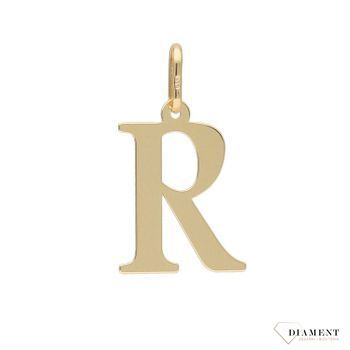 Złota zawieszka w kształcie litery R. Zawieszka wykonana z wysokiej jakości.jpg